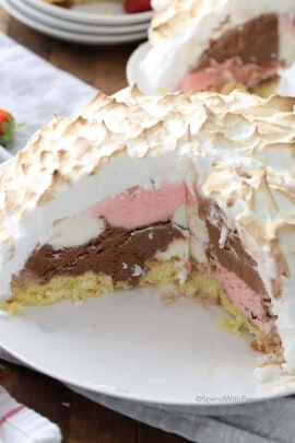 Easy Baked Alaska with a slice taken out