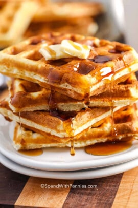 Fluffy Homemade Waffle Recipe with syrup and butter