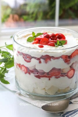 plated Strawberry Trifle with a spoon