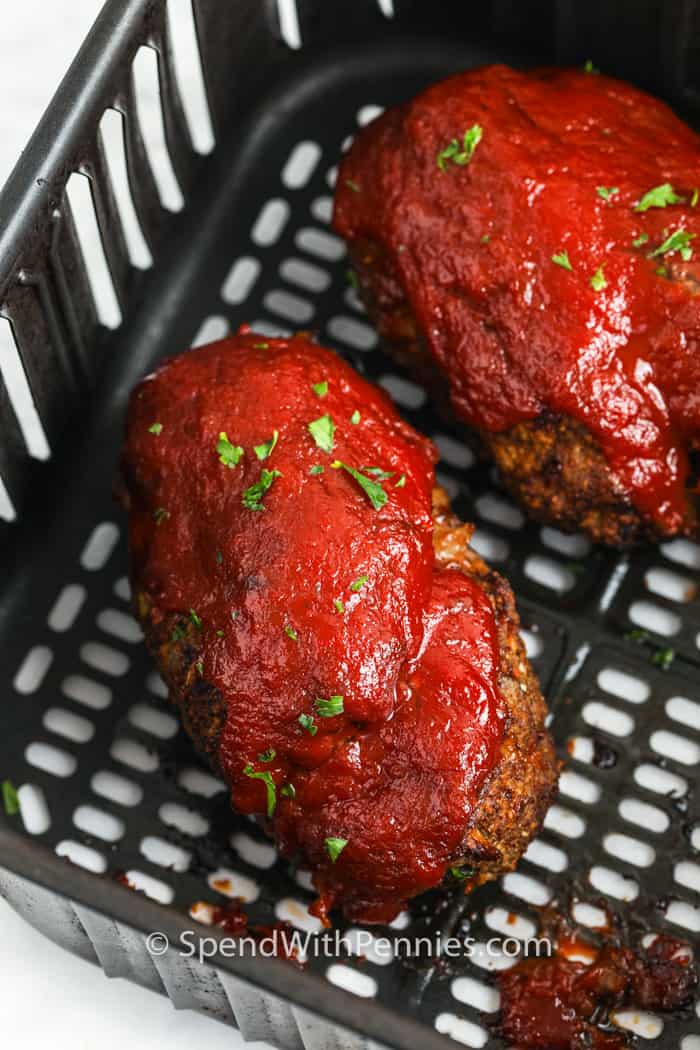 close up of Air Fryer Meatloaf in the air fryer
