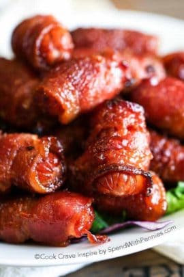 closeup of Brown Sugar Bacon Smokies in a pile