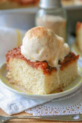 Cinnamon Toast Cake with vanilla ice cream on top