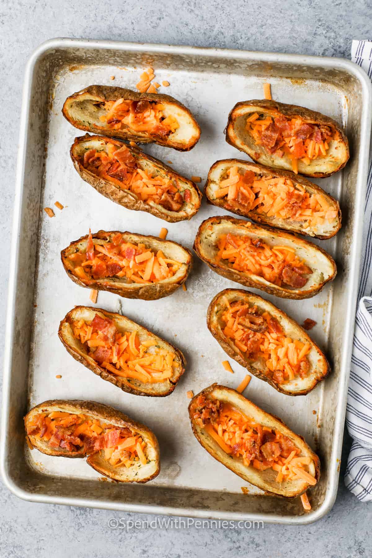 baked Crispy Oven Baked Potato Skins on a sheet pan