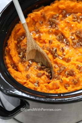 Crock Pot Sweet Potato Casserole in a slow cooker