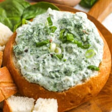 knorr spinach dip in a bread bowl