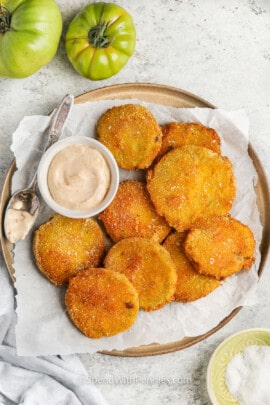 plated Fried Green Tomatoes with dip