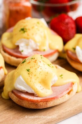 eggs benedict topped with hollandaise