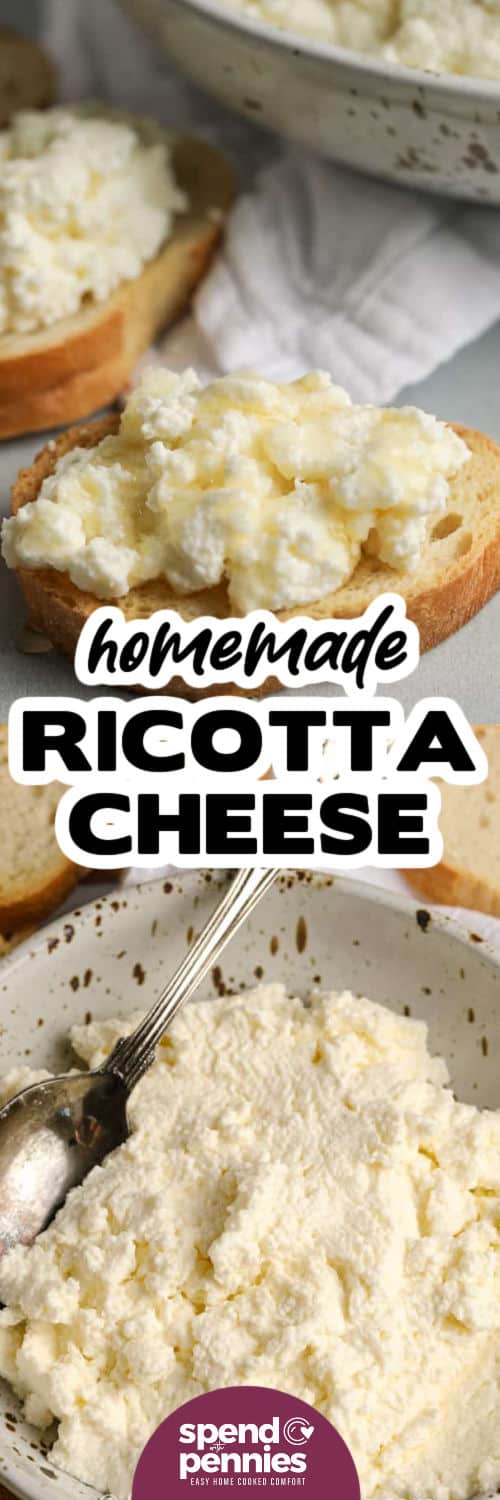 Ricotta Cheese in a bowl and on bread with writing