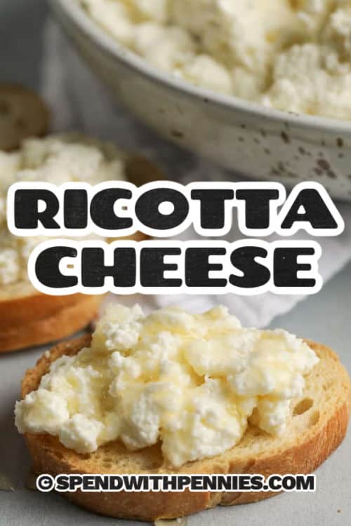 creamy Ricotta Cheese on bread pieces with a title