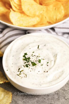 Sour Cream Dip with bowl of chips in the back