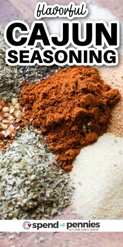 close up of Cajun Seasoning ingredients with a title