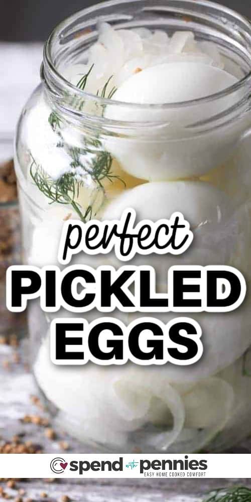 pickled eggs in a jar for Easy Pickled Eggs with writing 
