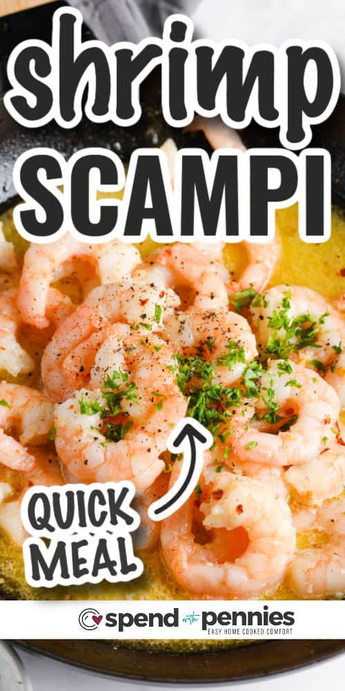 pot of Easy Shrimp Scampi Recipe with writing