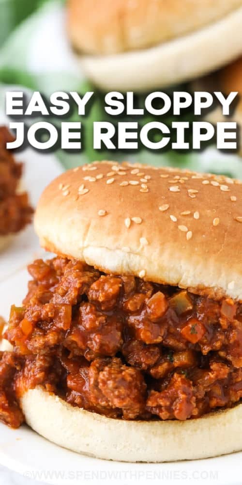 cooked Easy Sloppy Joe Recipe with writing