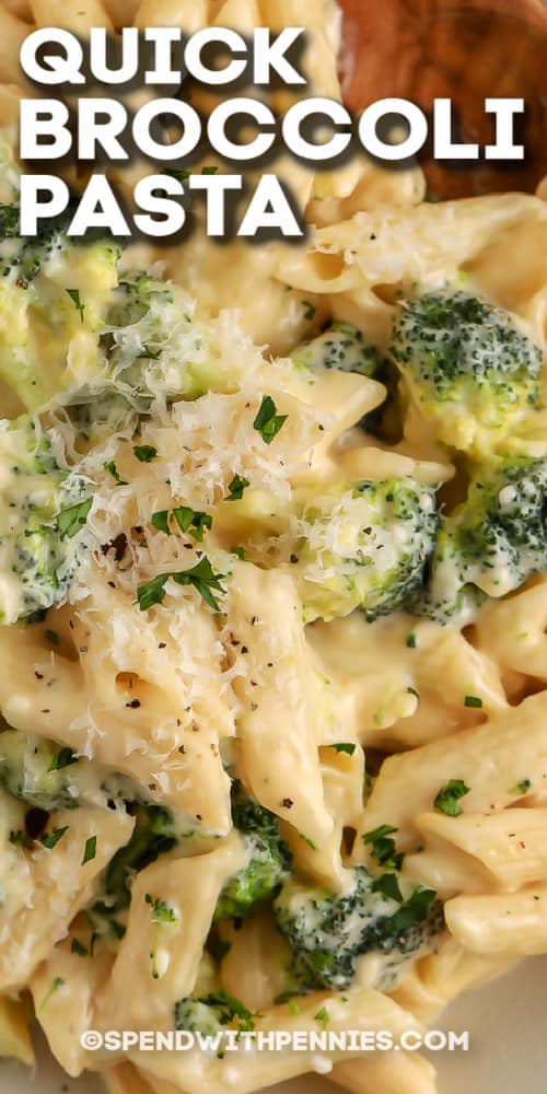 broccoli pasta with text