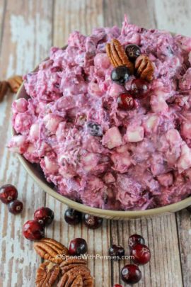 Millionaire Cranberry Salad with pecans on top