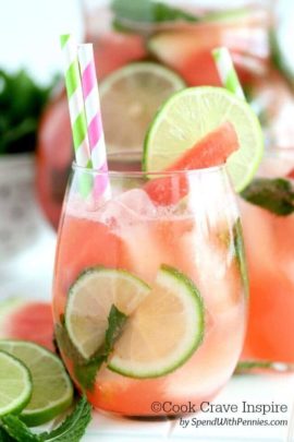 Fresh Watermelon Mojitos with lime and mint